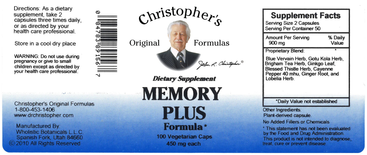 Memory Plus Capsule (100 Capsules) - Dr. Christopher's Original Formulas