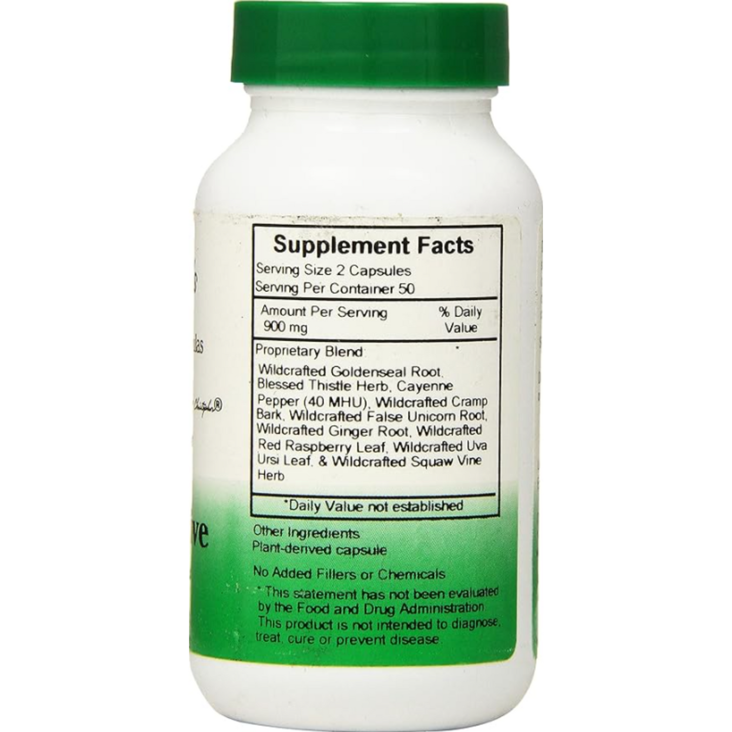 Label close-up of Dr. Christopher Female Reproductive Formula capsules