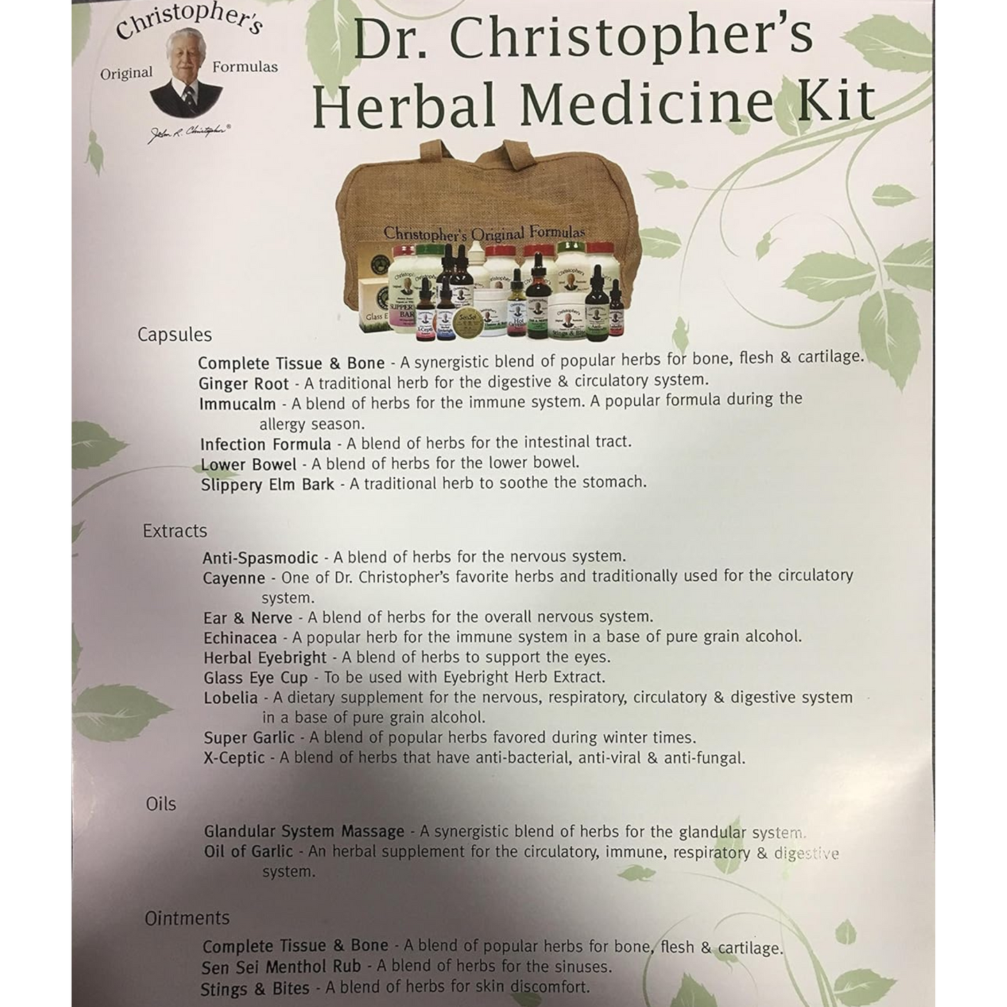 Family Herbal Kit content list dr. christopher