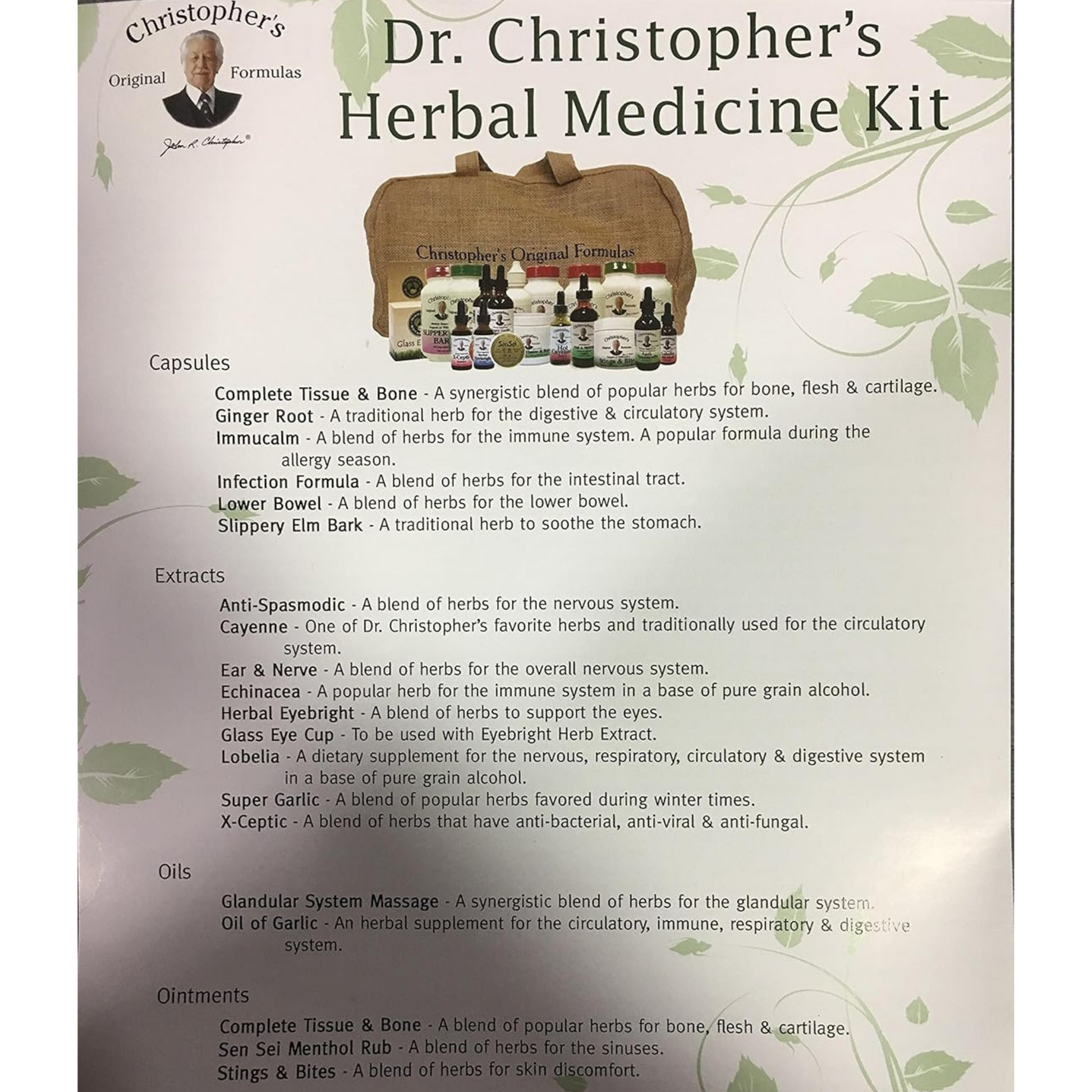 Family Herbal Kit content list dr. christopher