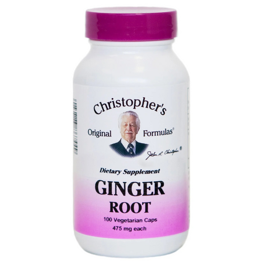 Ginger Root capsules bottle from Dr. Christopher Original Formulas